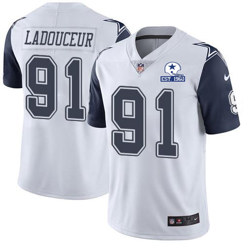 Dallas Cowboys #91 L.P. Ladouceur White Men's Stitched With Established In 1960 Patch Limited Rush Jersey Men's cheap jerseys for sale - CheapJerseys.Shop