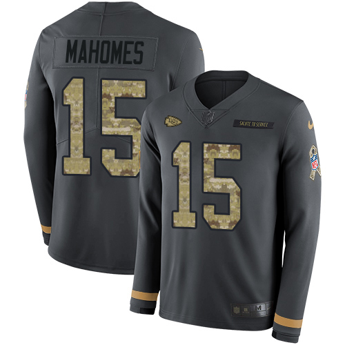 Chiefs #15 Patrick Mahomes Anthracite Salute To Service Youth Stitched Limited Therma Long Sleeve Jersey cheap jerseys for sale - CheapJerseys.Shop