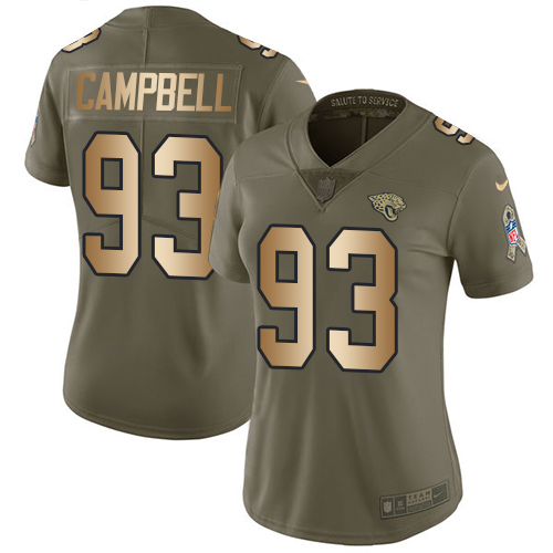 Jacksonville Jaguars #93 Calais Campbell Olive/Gold Women's Stitched Limited 2017 Salute to Service Jersey Womens cheap jerseys for sale - CheapJerseys.Shop