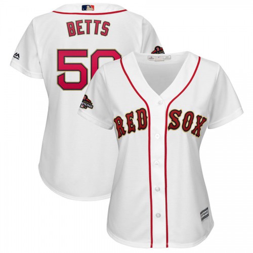 Boston Boston Red Sox #50 Mookie Betts Majestic Women's 2019 Gold Program Cool Base Player Jersey White Womens cheap jerseys for sale - CheapJerseys.Shop