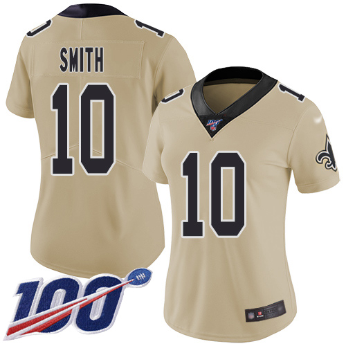 New Orleans Saints #10 Tre'Quan Smith Gold Women's Stitched Limited Inverted Legend 100th Season Jersey Womens cheap jerseys for sale - CheapJerseys.Shop