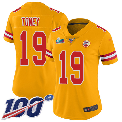 Chiefs #19 Kadarius Toney Gold Super Bowl LVII Patch Women's Stitched Limited Inverted Legend 100th Season Jersey cheap jerseys for sale - CheapJerseys.Shop