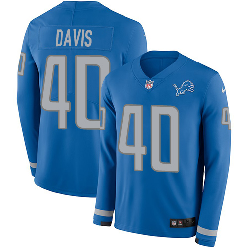 Detroit Lions #40 Jarrad Davis Blue Team Color Men's Stitched Limited Therma Long Sleeve Jersey Men's cheap jerseys for sale - CheapJerseys.Shop