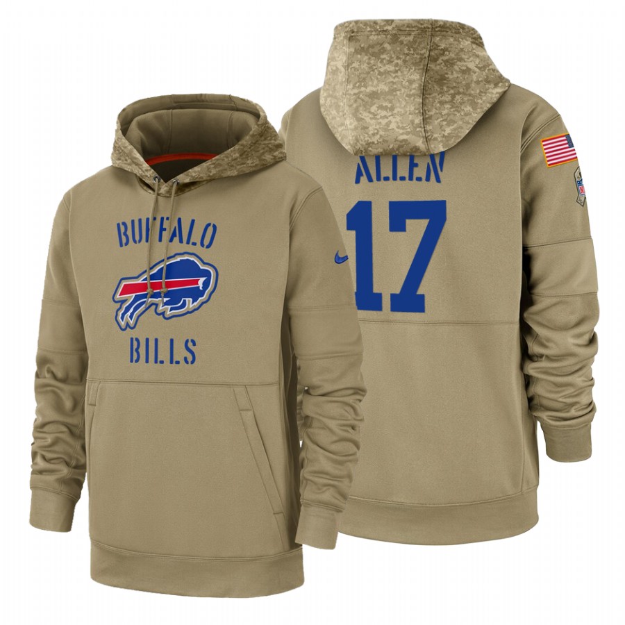 Buffalo Bills #17 Josh Allen Tan 2019 Salute To Service Name & Number Sideline Therma Pullover Hoodie cheap jerseys for sale - CheapJerseys.Shop