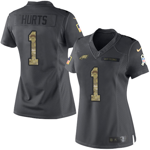 Eagles #1 Jalen Hurts Black Women's Stitched Limited 2016 Salute To Service Jersey cheap jerseys for sale - CheapJerseys.Shop