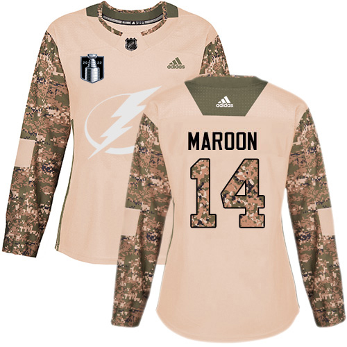 Tampa Bay Lightning #14 Pat Maroon Camo Women's Authentic 2022 Stanley Cup Final Patch Veterans Day Stitched Jersey Womens cheap jerseys for sale - CheapJerseys.Shop