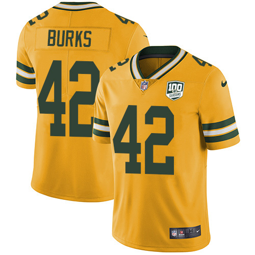 Green Bay Packers #42 Oren Burks Yellow Men's 100th Season Stitched Limited Rush Jersey Men's cheap jerseys for sale - CheapJerseys.Shop