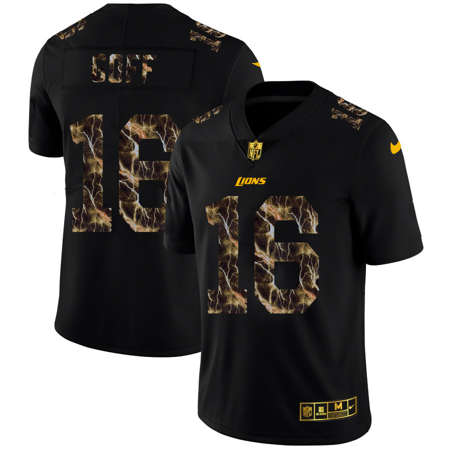 Detroit Lions #16 Jared Goff Men's Black Flocked Lightning Vapor Limited Jersey cheap jerseys for sale - CheapJerseys.Shop
