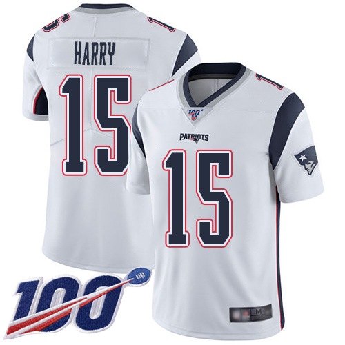 New England Patriots #15 N'Keal Harry White Men's Stitched 100th Season Vapor Limited Jersey Men's cheap jerseys for sale - CheapJerseys.Shop