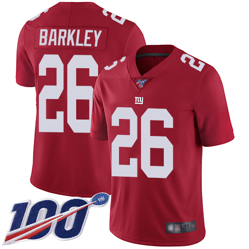 Giants #26 Saquon Barkley Red Alternate Men's Stitched 100th Season Vapor Limited Jersey cheap jerseys for sale - CheapJerseys.Shop