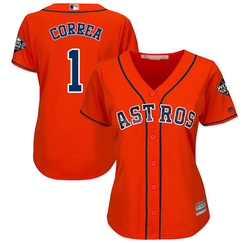 Houston Astros #1 Carlos Correa Orange Alternate 2019 World Series Bound Women's Stitched Jersey Womens cheap jerseys for sale - CheapJerseys.Shop