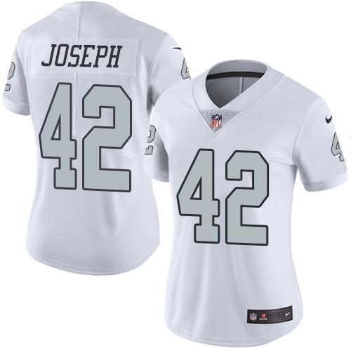 Las Vegas Raiders #42 Karl Joseph White Women's Stitched Limited Rush Jersey Womens cheap jerseys for sale - CheapJerseys.Shop