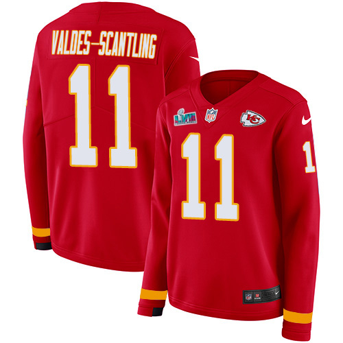 Chiefs #11 Marquez Valdes-Scantling Red Team Color Super Bowl LVII Patch Women's Stitched Limited Therma Long Sleeve Jersey cheap jerseys for sale - CheapJerseys.Shop