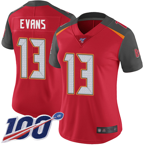Buccaneers #13 Mike Evans Red Team Color Women's Stitched 100th Season Vapor Limited Jersey cheap jerseys for sale - CheapJerseys.Shop