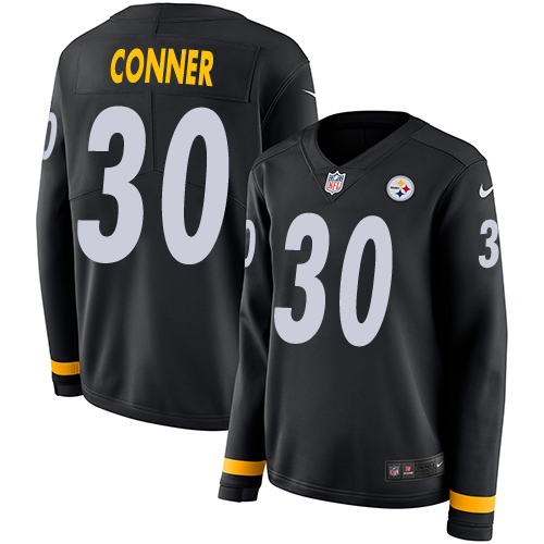 Pittsburgh Steelers #30 James Conner Black Team Color Women's Stitched Limited Therma Long Sleeve Jersey Womens cheap jerseys for sale - CheapJerseys.Shop