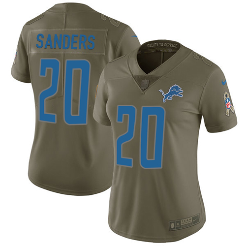 Lions #20 Barry Sanders Olive Women's Stitched Limited 2017 Salute To Service Jersey cheap jerseys for sale - CheapJerseys.Shop