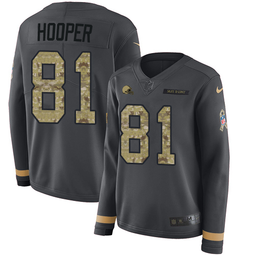 Cleveland Browns #81 Austin Hooper Anthracite Salute to Service Women's Stitched Limited Therma Long Sleeve Jersey Womens cheap jerseys for sale - CheapJerseys.Shop