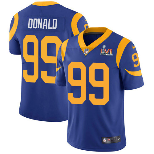 Rams #99 Aaron Donald Royal Blue Alternate Super Bowl LVI Patch Men's Stitched Vapor Untouchable Limited Jersey cheap jerseys for sale - CheapJerseys.Shop