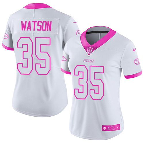 Chiefs #35 Jaylen Watson White/Pink Women's Stitched Limited Rush Fashion Jersey cheap jerseys for sale - CheapJerseys.Shop
