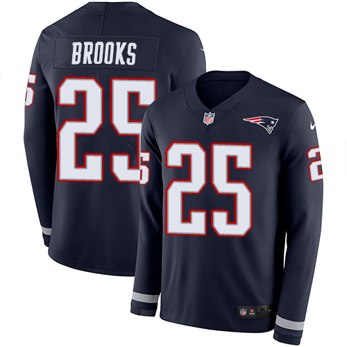 New England Patriots #25 Terrence Brooks Navy Blue Team Color Men's Stitched Limited Therma Long Sleeve Jersey Men's cheap jerseys for sale - CheapJerseys.Shop