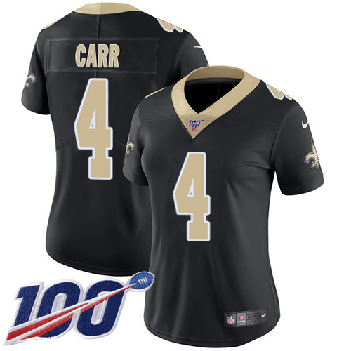 Saints #4 Derek Carr Black Team Color Women's Stitched 100th Season Vapor Limited Jersey cheap jerseys for sale - CheapJerseys.Shop
