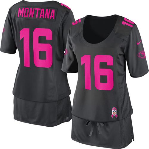 49ers #16 Joe Montana Dark Grey Women's Breast Cancer Awareness Stitched Elite Jersey cheap jerseys for sale - CheapJerseys.Shop