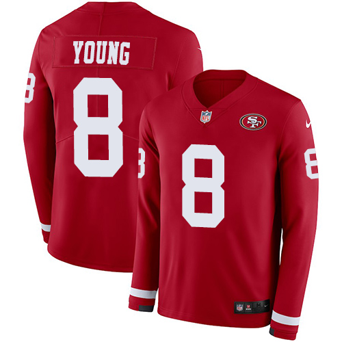 49ers #8 Steve Young Red Team Color Men's Stitched Limited Therma Long Sleeve Jersey cheap jerseys for sale - CheapJerseys.Shop