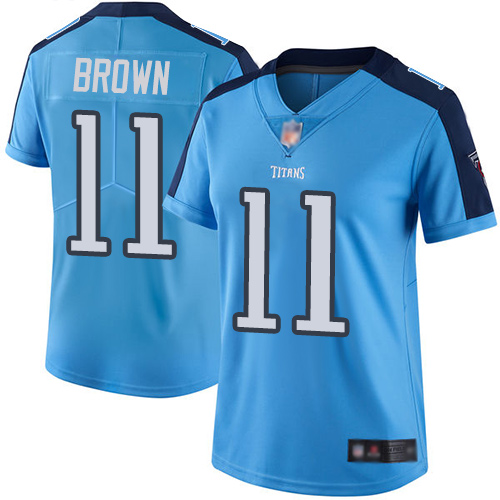 Tennessee Titans #11 A.J. Brown Light Blue Women's Stitched Limited Rush Jersey Womens cheap jerseys for sale - CheapJerseys.Shop