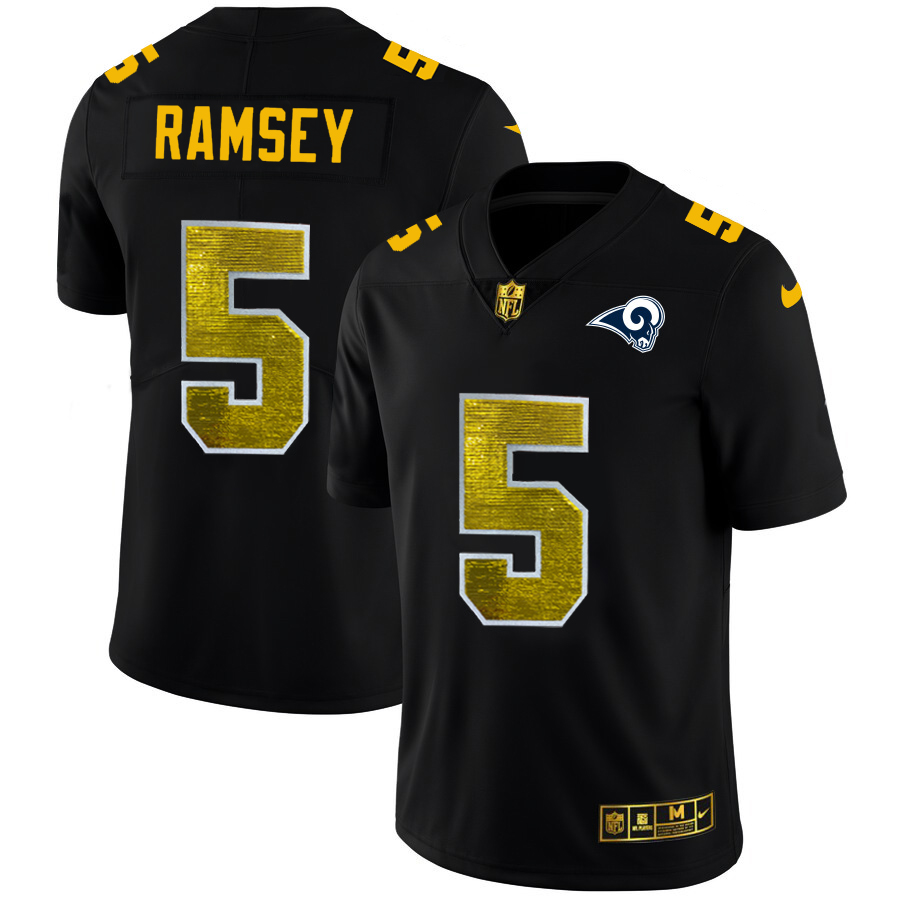 Los Angeles Rams #5 Jalen Ramsey Men's Black Golden Sequin Vapor Limited Jersey cheap jerseys for sale - CheapJerseys.Shop