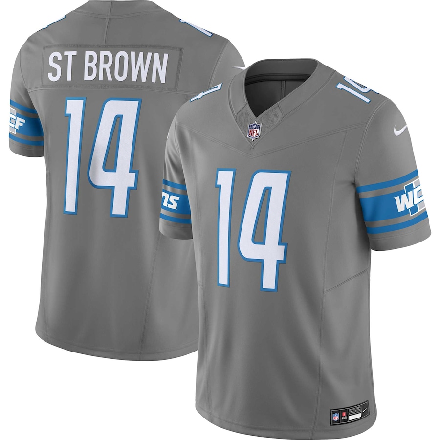 Detroit Lions #14 Amon-Ra St. Brown Men's Silver Vapor F.U.S.E. Limited Jersey cheap jerseys for sale - CheapJerseys.Shop