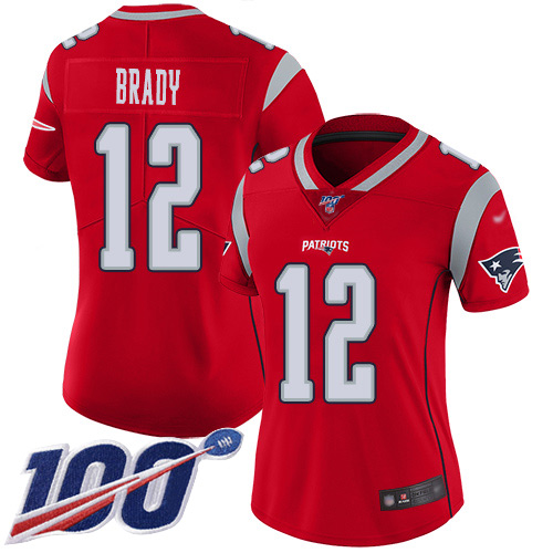 Patriots #12 Tom Brady Red Women's Stitched Limited Inverted Legend 100th Season Jersey cheap jerseys for sale - CheapJerseys.Shop