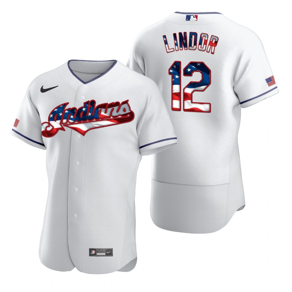 Cleveland Guardians #12 Francisco Lindor Men's White Fluttering USA Flag Limited Edition Authentic Jersey cheap jerseys for sale - CheapJerseys.Shop