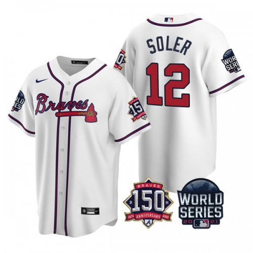 Atlanta Atlanta Braves #12 Jorge Soler Men's 150th Anniversary 2021 World Series Game Jersey - White Men's cheap jerseys for sale - CheapJerseys.Shop