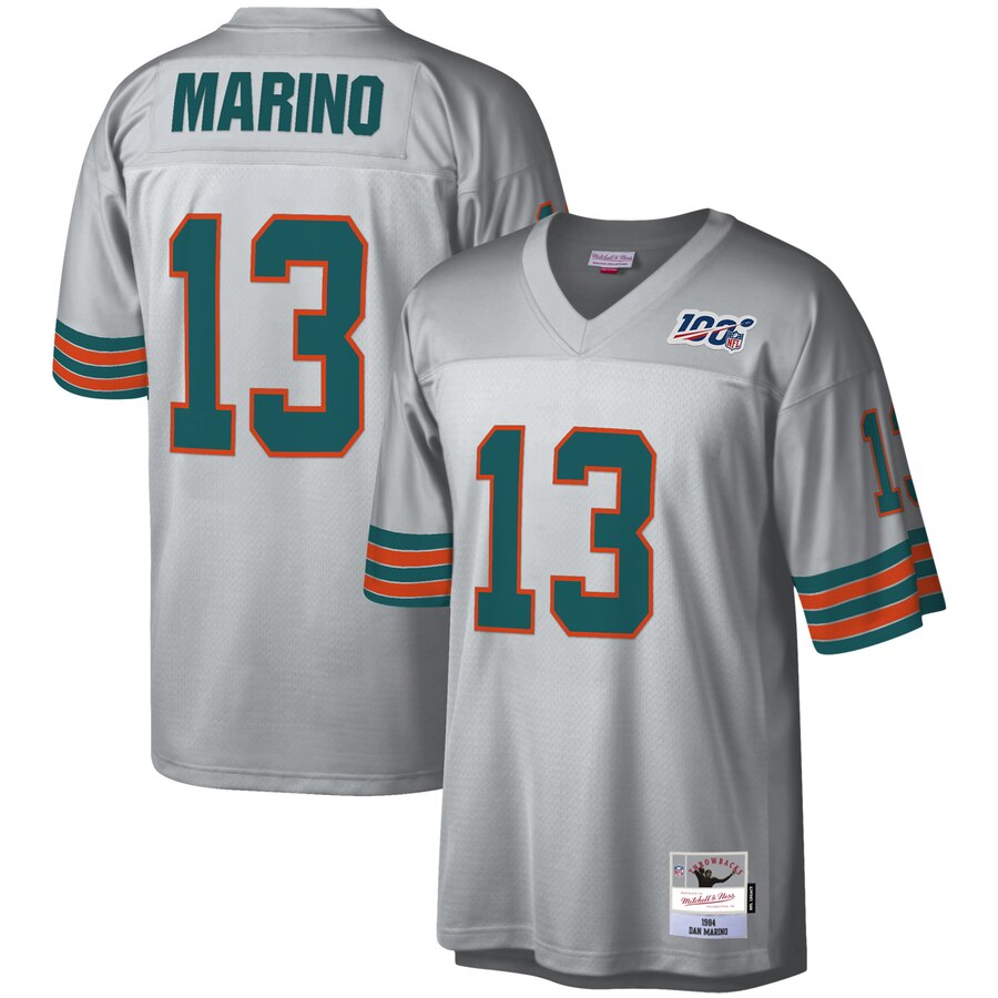 Miami Dolphins #13 Dan Marino Mitchell & Ness 100 Retired Player Platinum Jersey cheap jerseys for sale - CheapJerseys.Shop