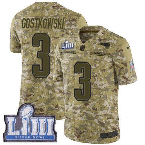 New England Patriots #3 Stephen Gostkowski Camo Super Bowl LIII Bound Men's Stitched Limited 2018 Salute To Service Jersey Men's cheap jerseys for sale - CheapJerseys.Shop