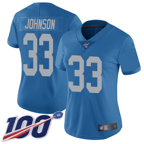 Detroit Lions #33 Kerryon Johnson Blue Throwback Women's Stitched 100th Season Vapor Limited Jersey Womens cheap jerseys for sale - CheapJerseys.Shop