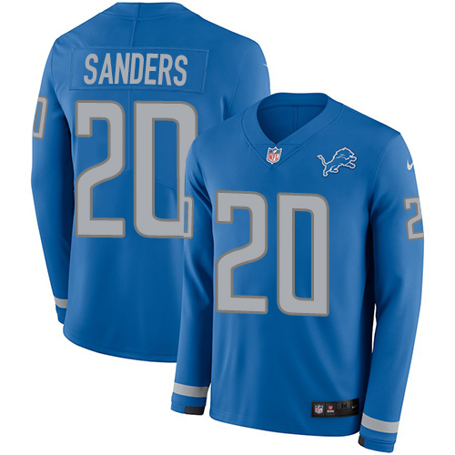 Lions #20 Barry Sanders Blue Team Color Men's Stitched Limited Therma Long Sleeve Jersey cheap jerseys for sale - CheapJerseys.Shop