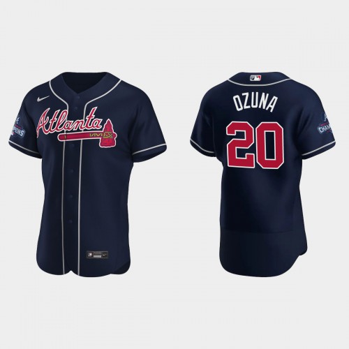 Atlanta Atlanta Braves #20 Marcell Ozuna Men's 2021 World Series Champions Patch Authentic Player Jersey - Navy Men's cheap jerseys for sale - CheapJerseys.Shop