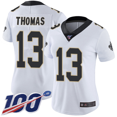 Saints #13 Michael Thomas White Women's Stitched 100th Season Vapor Limited Jersey cheap jerseys for sale - CheapJerseys.Shop