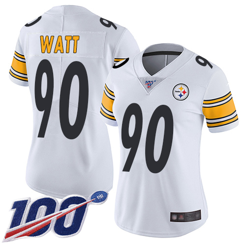 Steelers #90 T. J. Watt White Women's Stitched 100th Season Vapor Limited Jersey cheap jerseys for sale - CheapJerseys.Shop