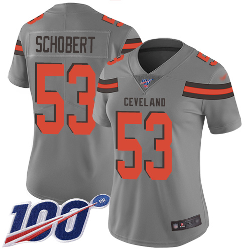 Cleveland Browns #53 Joe Schobert Gray Women's Stitched Limited Inverted Legend 100th Season Jersey Womens cheap jerseys for sale - CheapJerseys.Shop