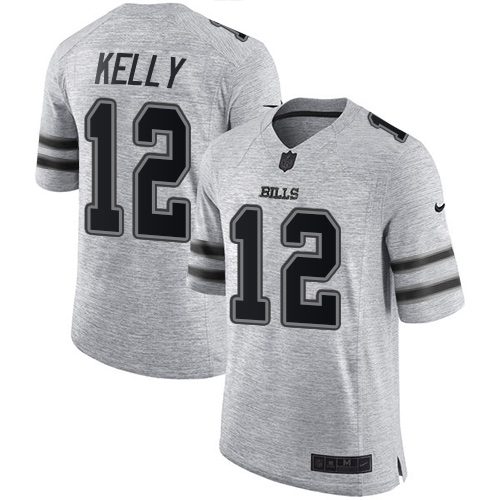 Bills #12 Jim Kelly Gray Men's Stitched Limited Gridiron Gray II Jersey cheap jerseys for sale - CheapJerseys.Shop