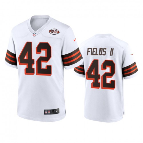 Men's Cleveland Browns #42 Tony Fields II 1946 Collection Alternate Game Limited Jersey - White Men's cheap jerseys for sale - CheapJerseys.Shop