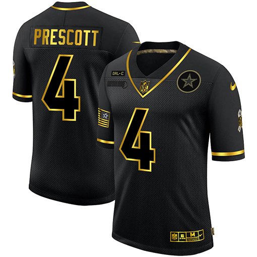 Dallas Cowboys #4 Dak Prescott Men's 2020 Salute To Service Golden Limited Jersey Black cheap jerseys for sale - CheapJerseys.Shop