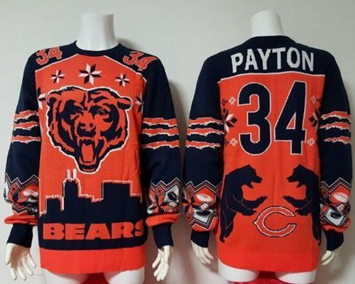 Bears #34 Walter Payton Orange/Navy Blue Men's Ugly Sweater cheap jerseys for sale - CheapJerseys.Shop