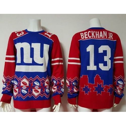 New York Giants #13 Odell Beckham Jr Royal Blue/Red Men's Ugly Sweater Men's cheap jerseys for sale - CheapJerseys.Shop