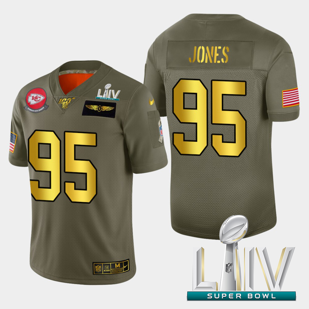 Kansas City Chiefs #95 Chris Jones Men's Olive Gold Super Bowl LIV 2020 2019 Salute To Service Limited 100 Jersey cheap jerseys for sale - CheapJerseys.Shop