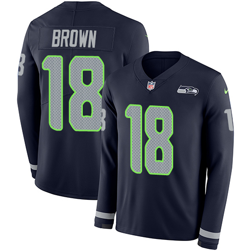 Seattle Seahawks #18 Jaron Brown Steel Blue Team Color Men's Stitched Limited Therma Long Sleeve Jersey Men's cheap jerseys for sale - CheapJerseys.Shop