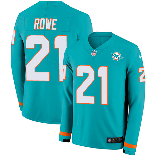 Miami Dolphins #21 Eric Rowe Aqua Green Team Color Men's Stitched Limited Therma Long Sleeve Jersey Men's cheap jerseys for sale - CheapJerseys.Shop