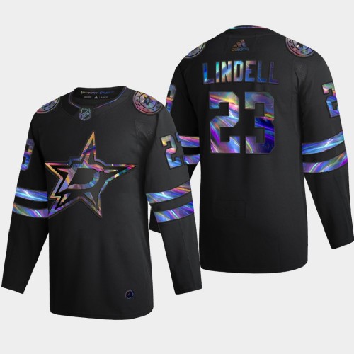 Dallas Dallas Stars #23 Esa Lindell Men's Iridescent Holographic Collection Jersey - Black Men's cheap jerseys for sale - CheapJerseys.Shop
